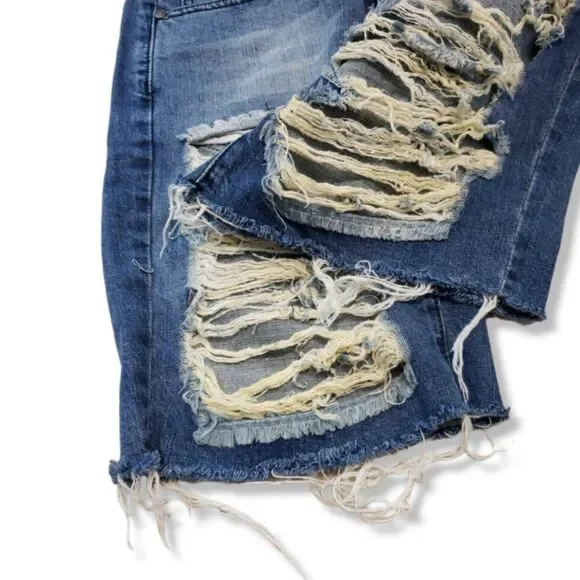 Machine Jean Shorts Size 27 Blue Denim Shorts Cut Offs Distressed Destro… - Picture 3 of 6